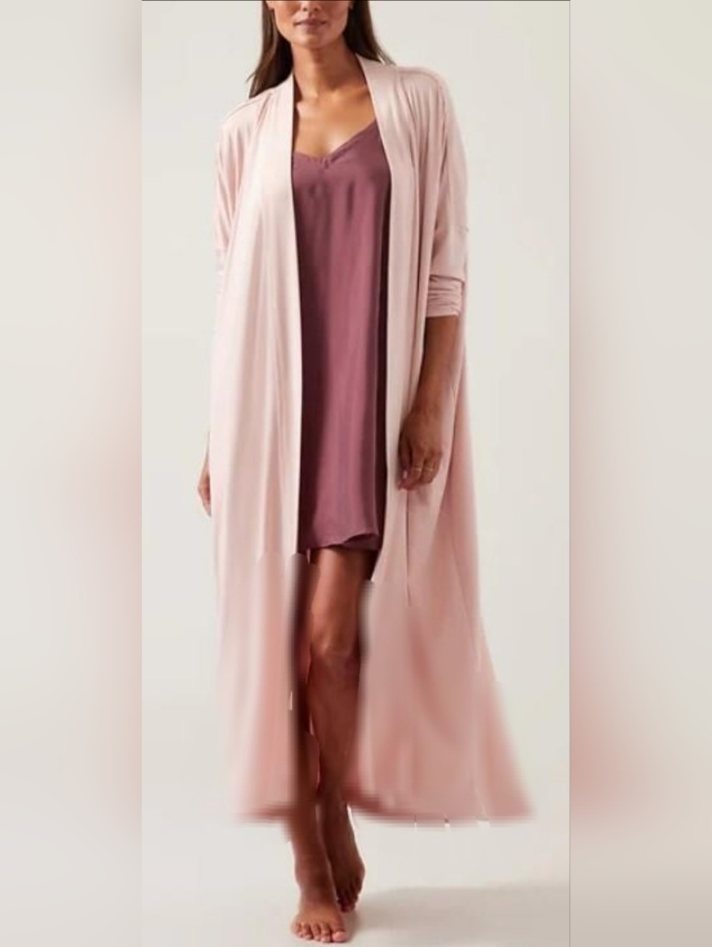La Vanya Stretch Rayon Light Pink Long Cardigan Chiffon Metallic Trim 1X